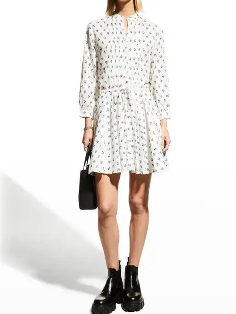 Zadig & Voltaire Ranil Dobby Cinch Waist Mini Dress in Light Flower Sz M